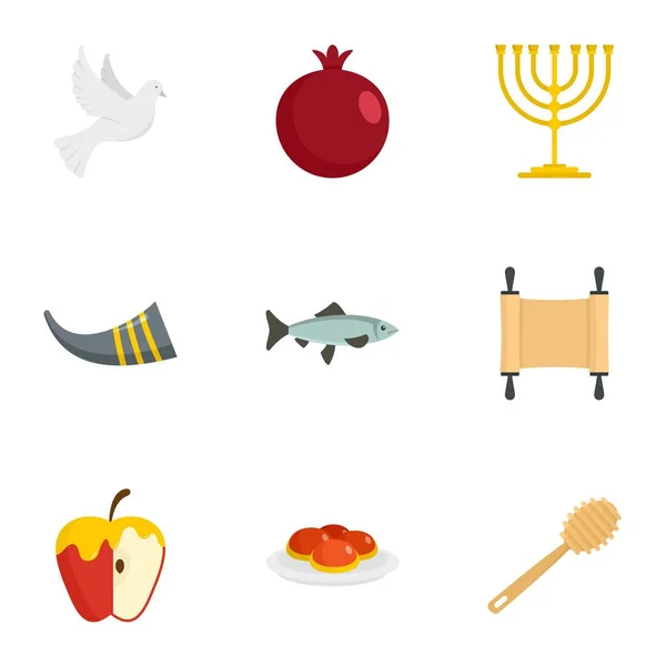 Ensemble Icônes Rosh Hashanah Set Plat Icônes Vectorielles Hashanah Rosh — Image vectorielle