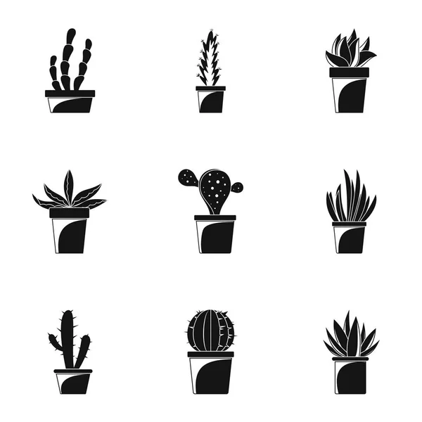 Accueil Ensemble d'icônes de pot de cactus, style simple — Image vectorielle