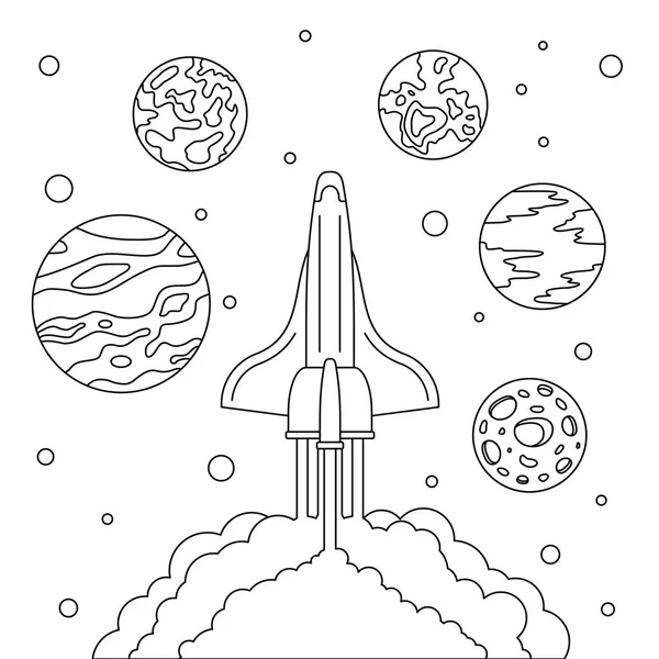 Fly space ship concept background, outline style