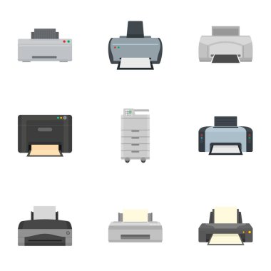 Inkjet printer icon set, flat style clipart