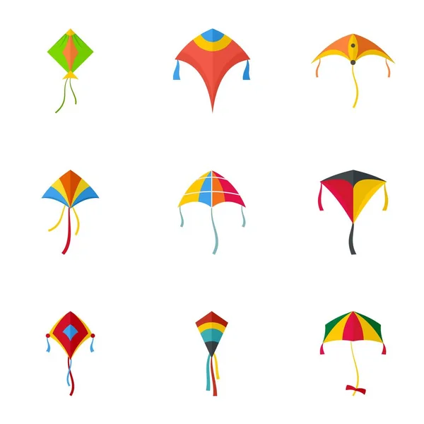 Conjunto de ícones de pipa voadora, estilo plano — Vetor de Stock