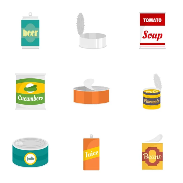 Conjunto de iconos de nutrición Can, estilo plano — Vector de stock