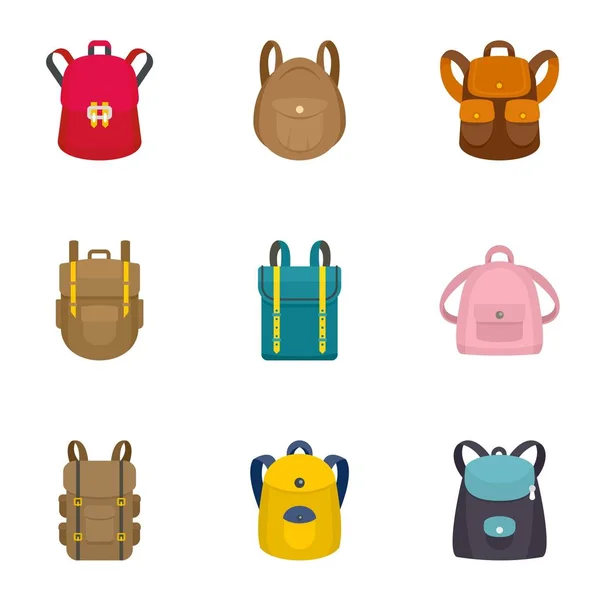 Conjunto de iconos de mochila moderna, estilo plano — Vector de stock