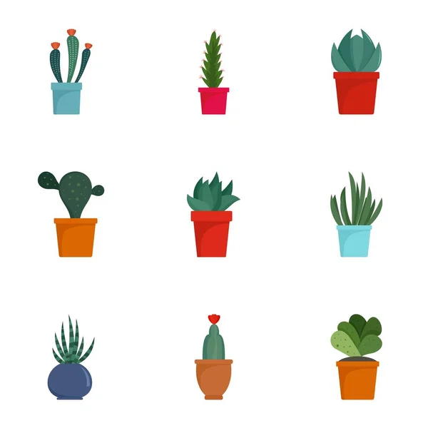 Set di icone in cactus succulento, stile piatto — Vettoriale Stock