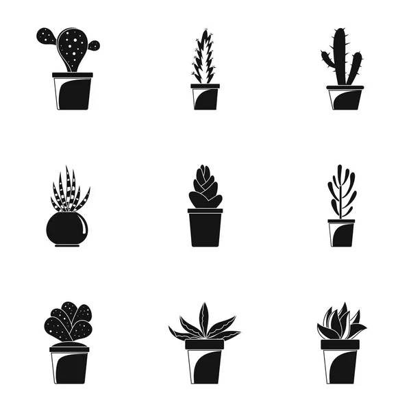 Home set di icone di cactus, stile semplice — Vettoriale Stock
