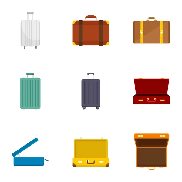 旅行スーツケースのアイコン セット、フラット スタイル — ストックベクタ
