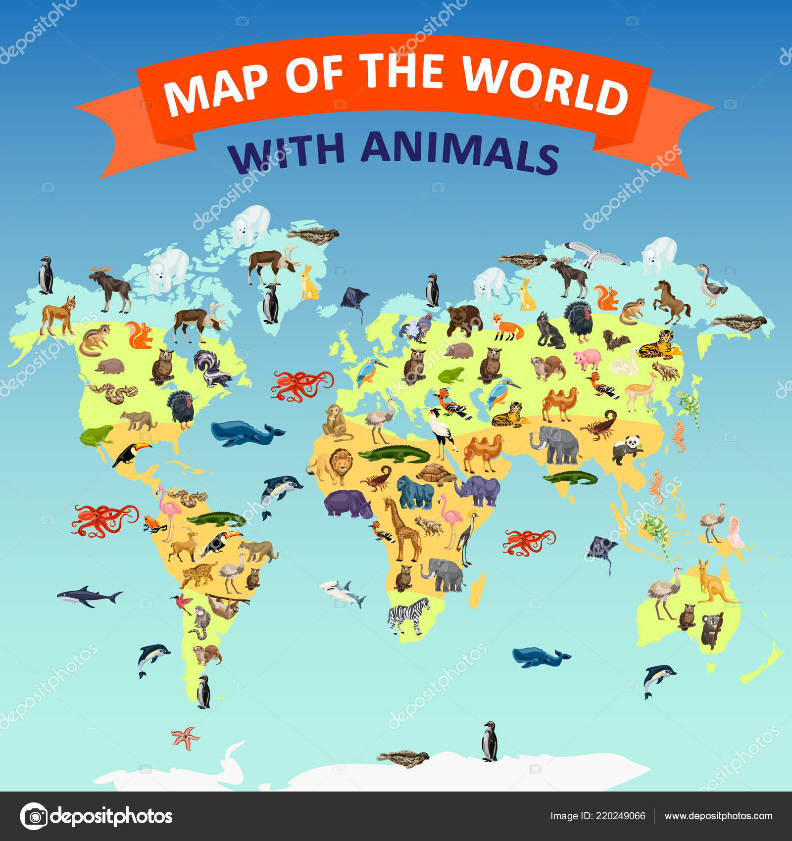 Carte Du Monde Concept Animal Fond Style Dessin Anime Image Vectorielle Par Anatolir C Illustration