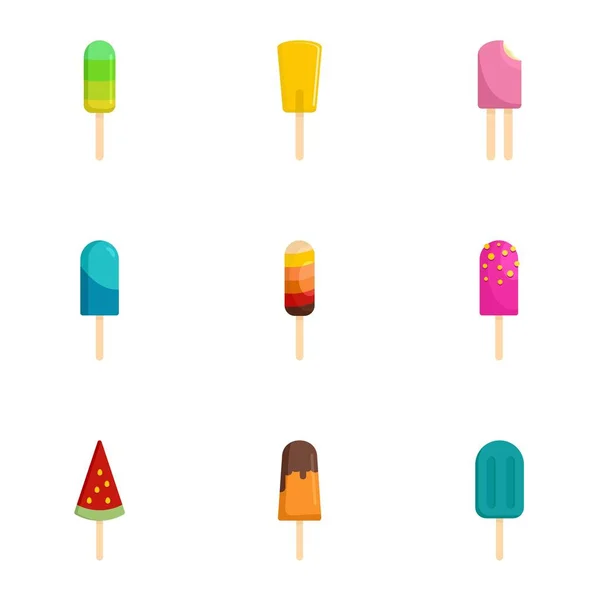 Süßes Eis-Icon-Set, flacher Stil — Stockvektor