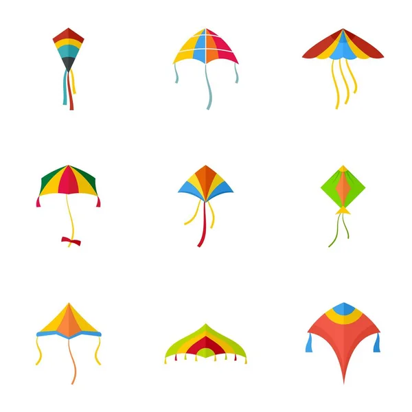カラフルな凧のアイコン セット、フラット スタイル — ストックベクタ