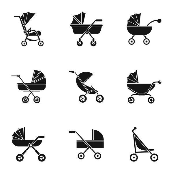 Wózek dziecięcy zestaw ikon, prosty styl — Wektor stockowy