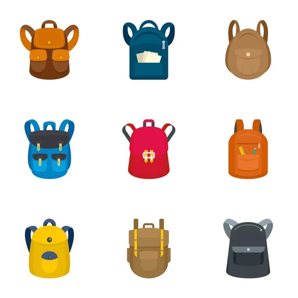 Set de iconos de mochila turística, estilo plano — Vector de stock