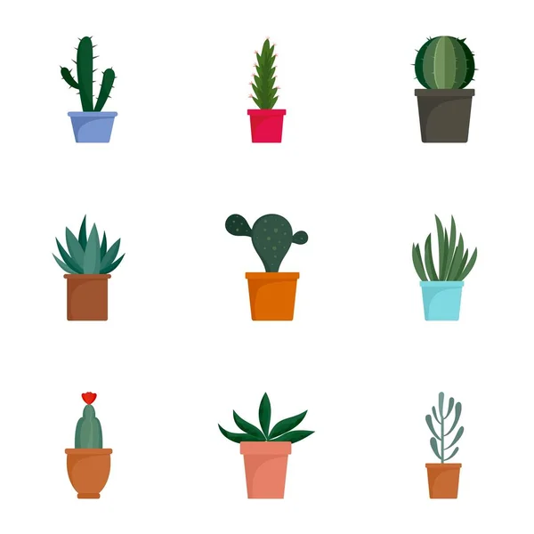 Ensemble d'icônes végétales de cactus succulent, style plat — Image vectorielle