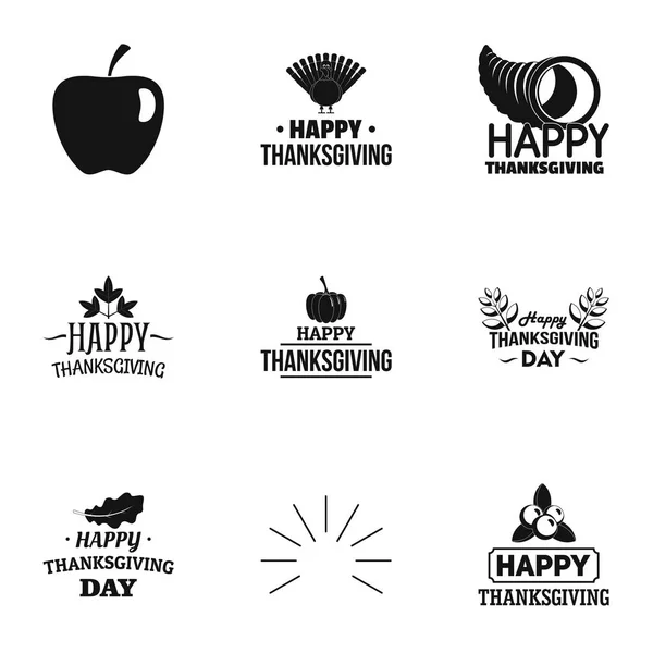 Hösten thanksgiving logotyp set, enkel stil — Stock vektor