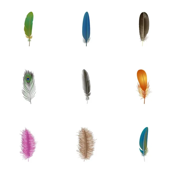 Artistic feather icon set, realistic style — Stock Vector