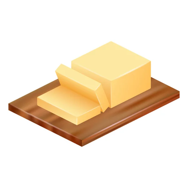 Mantequilla en el icono de madera, estilo realista — Vector de stock