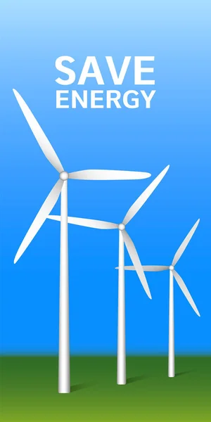 Menté energia szél turbina üzem koncepció, reális stílus — Stock Vector