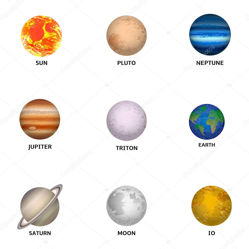 Galaxy planet icon set, realistic style