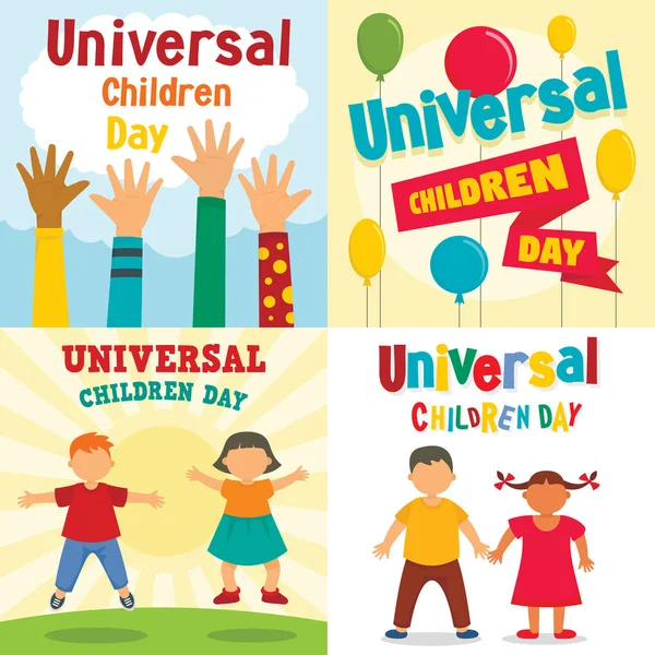 Universal crianças dia banner set, estilo plano —  Vetores de Stock