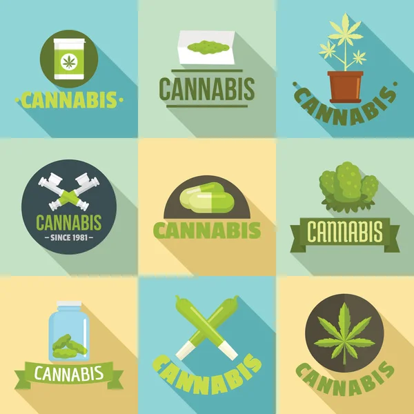 大麻植物标志集, 扁平风格 — 图库矢量图片