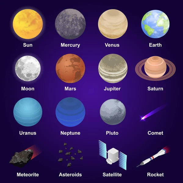 Set de pictograme planete, stil izometric — Vector de stoc
