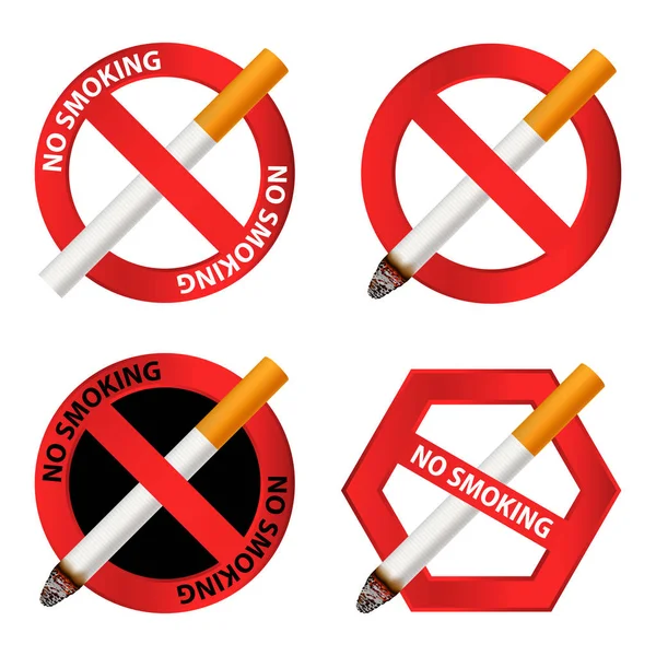 Ingen rökning Ikonuppsättning, realistisk stil — Stock vektor
