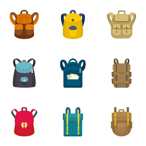 Set de iconos de mochila trepadora, estilo plano — Vector de stock