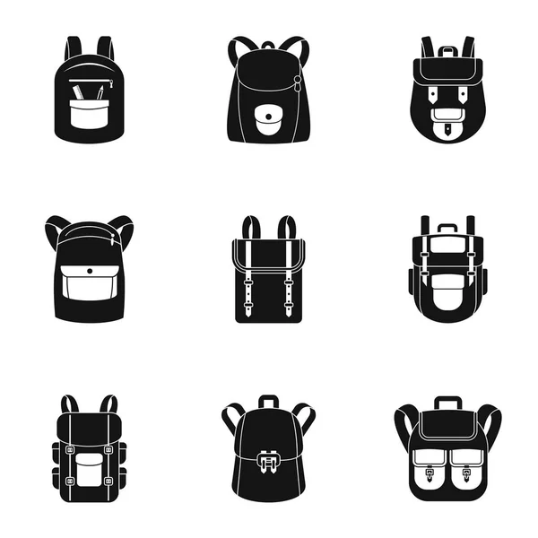 Set de iconos de mochila de montaña, estilo simple — Vector de stock