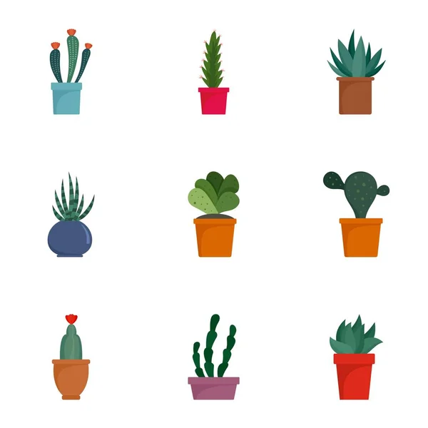Set di icone in cactus, stile piatto — Vettoriale Stock