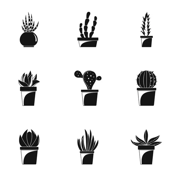 Home Kakteen Icon Set, einfacher Stil — Stockvektor