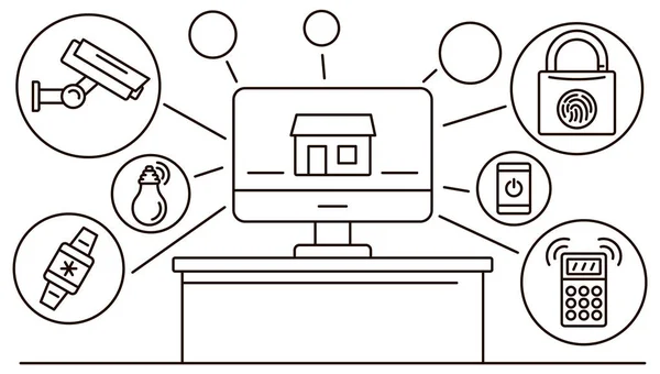 Inteligentny dom transparent, styl konturu — Wektor stockowy