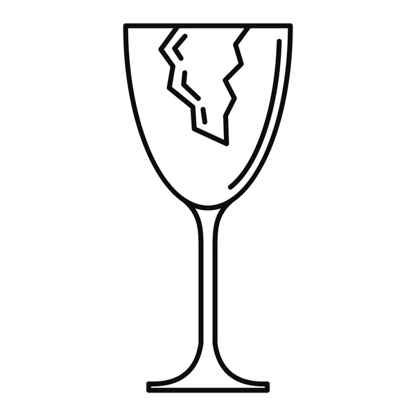 ひびの入ったワイングラス アイコン、アウトラインのスタイル — ストックベクタ