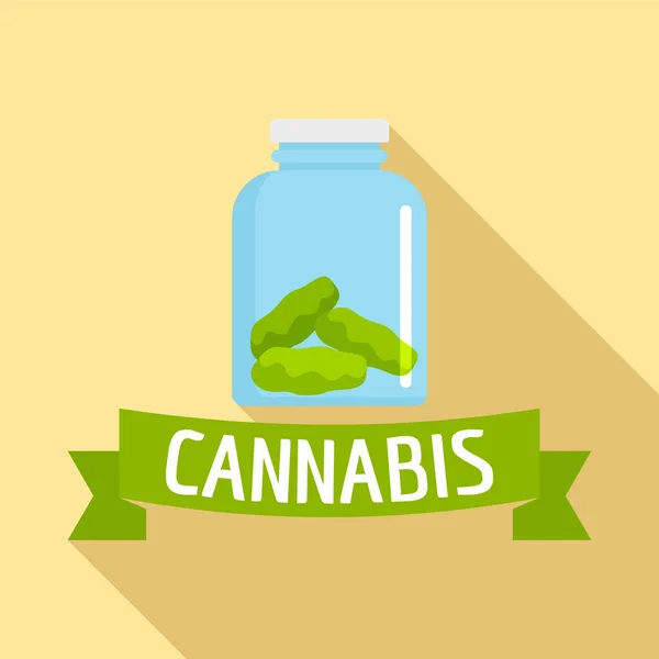 大麻玻璃罐徽标, 扁平风格 — 图库矢量图片