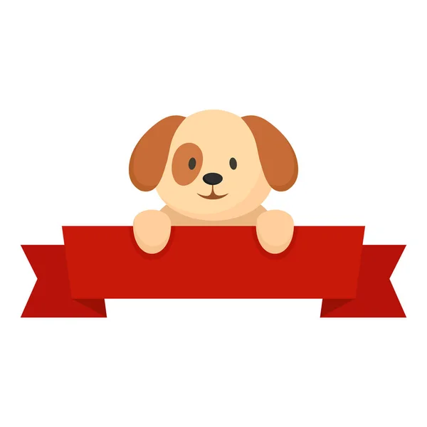 Cane sull'icona del banner rosso, stile piatto — Vettoriale Stock