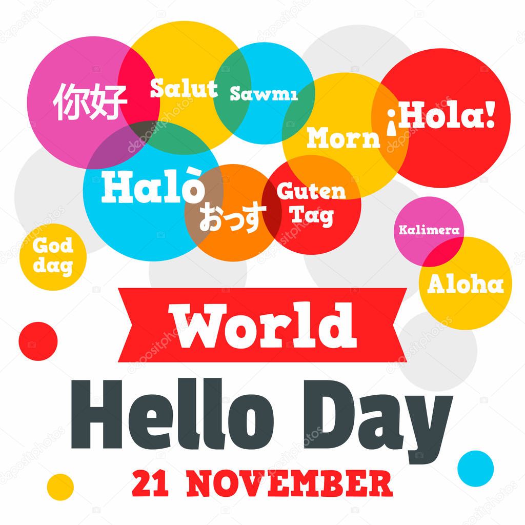World hello day concept background, flat style