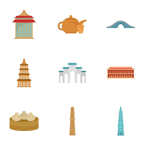 Conjunto de iconos de Taipei, estilo plano — Vector de stock