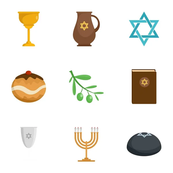 Judentum Religion Ikone Set, flacher Stil — Stockvektor