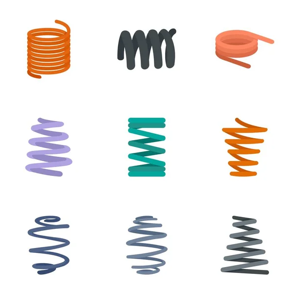 Coil cable icon set, flat style — Stock Vector
