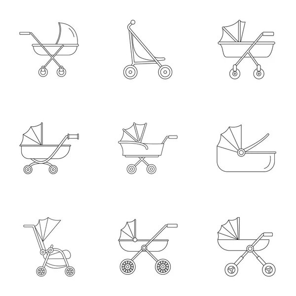 Baby wózek zestaw ikon, styl konturu — Wektor stockowy