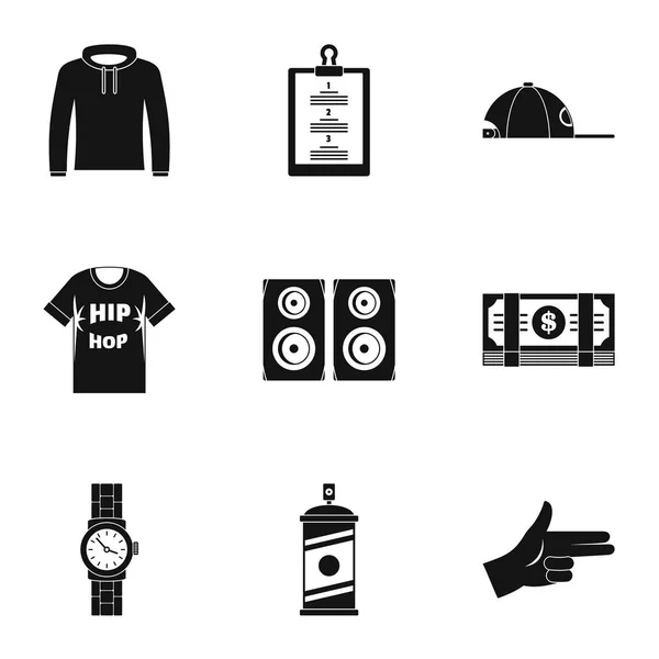 Ensemble d'icônes rap Gangsta, style simple — Image vectorielle
