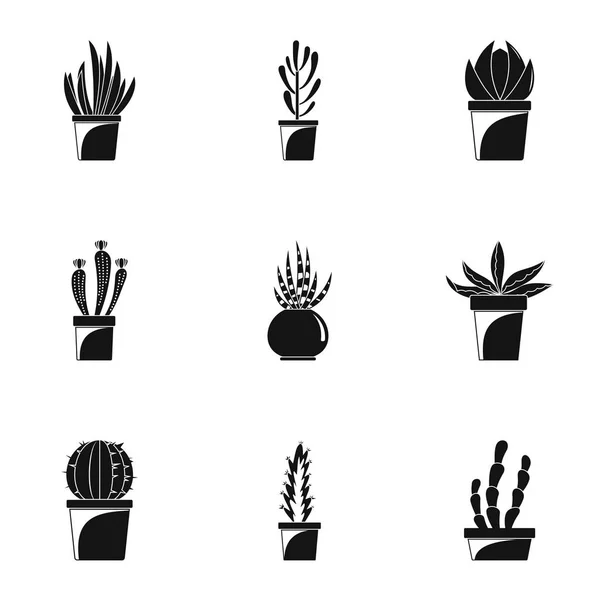 Inicio conjunto de icono de olla de cactus, estilo simple — Vector de stock