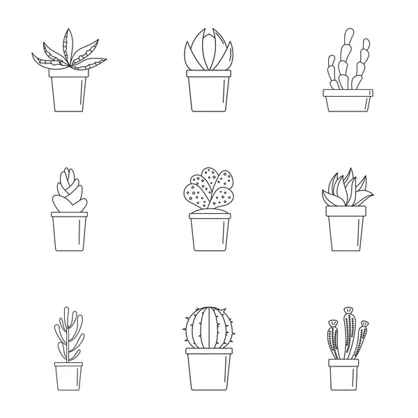 Cactus potten Ikonuppsättning, dispositionsformat — Stock vektor