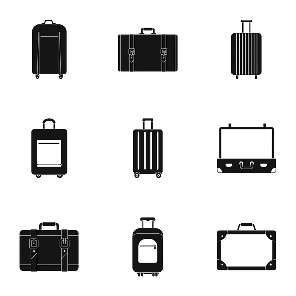 Travel bag trolley icon set, simple style — Stock Vector