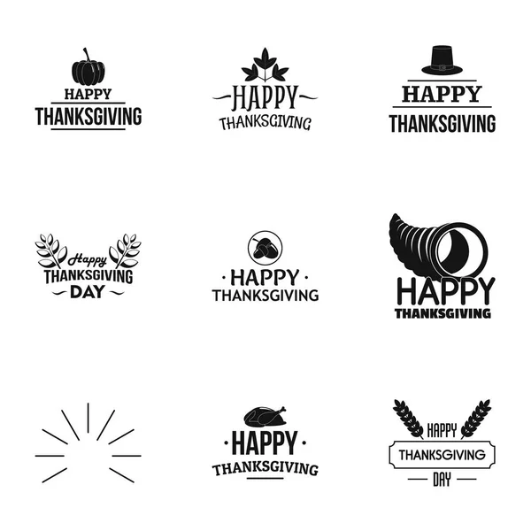 Happy thanksgiving day logotyp set, enkel stil — Stock vektor