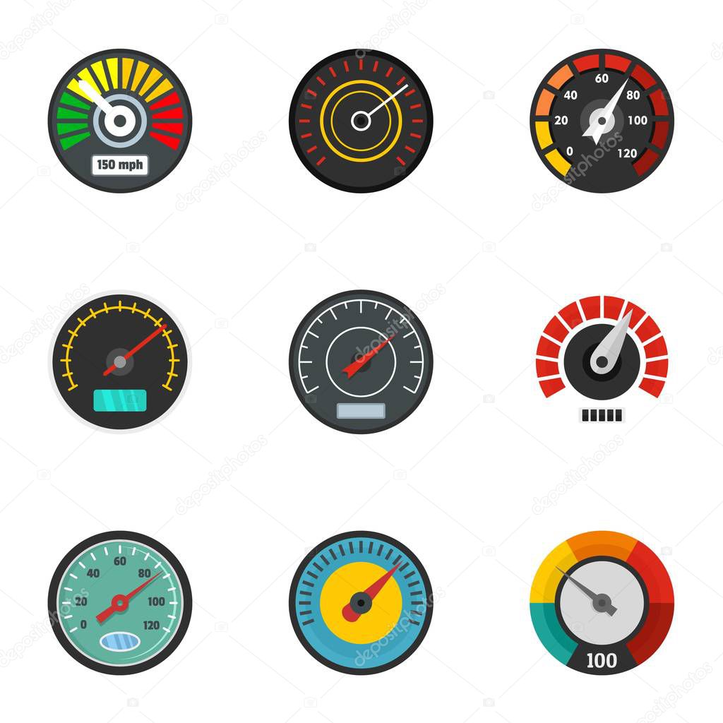 Car gauge icon set, flat style