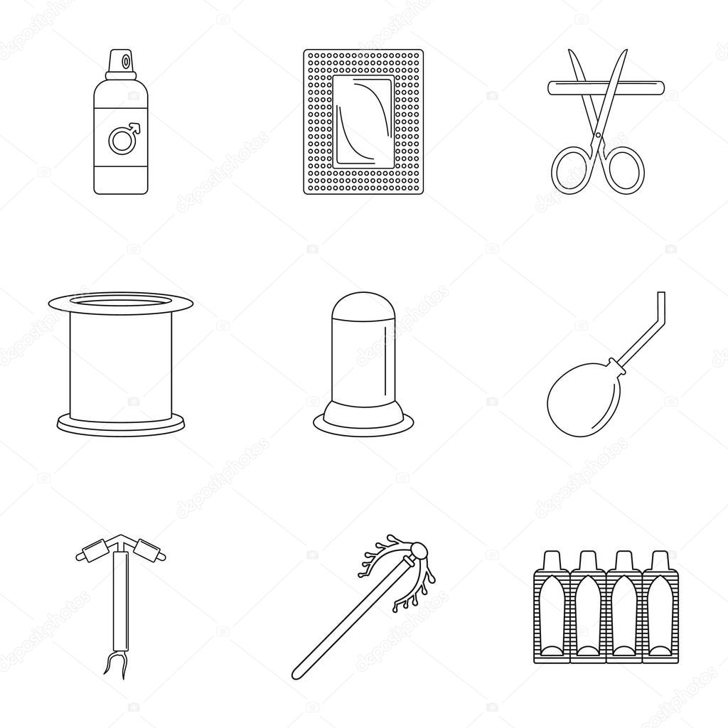 Contraceptive medicine icon set, outline style