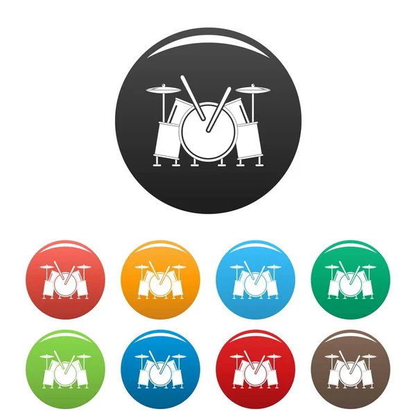 Tambours musicaux icônes ensemble couleur — Image vectorielle