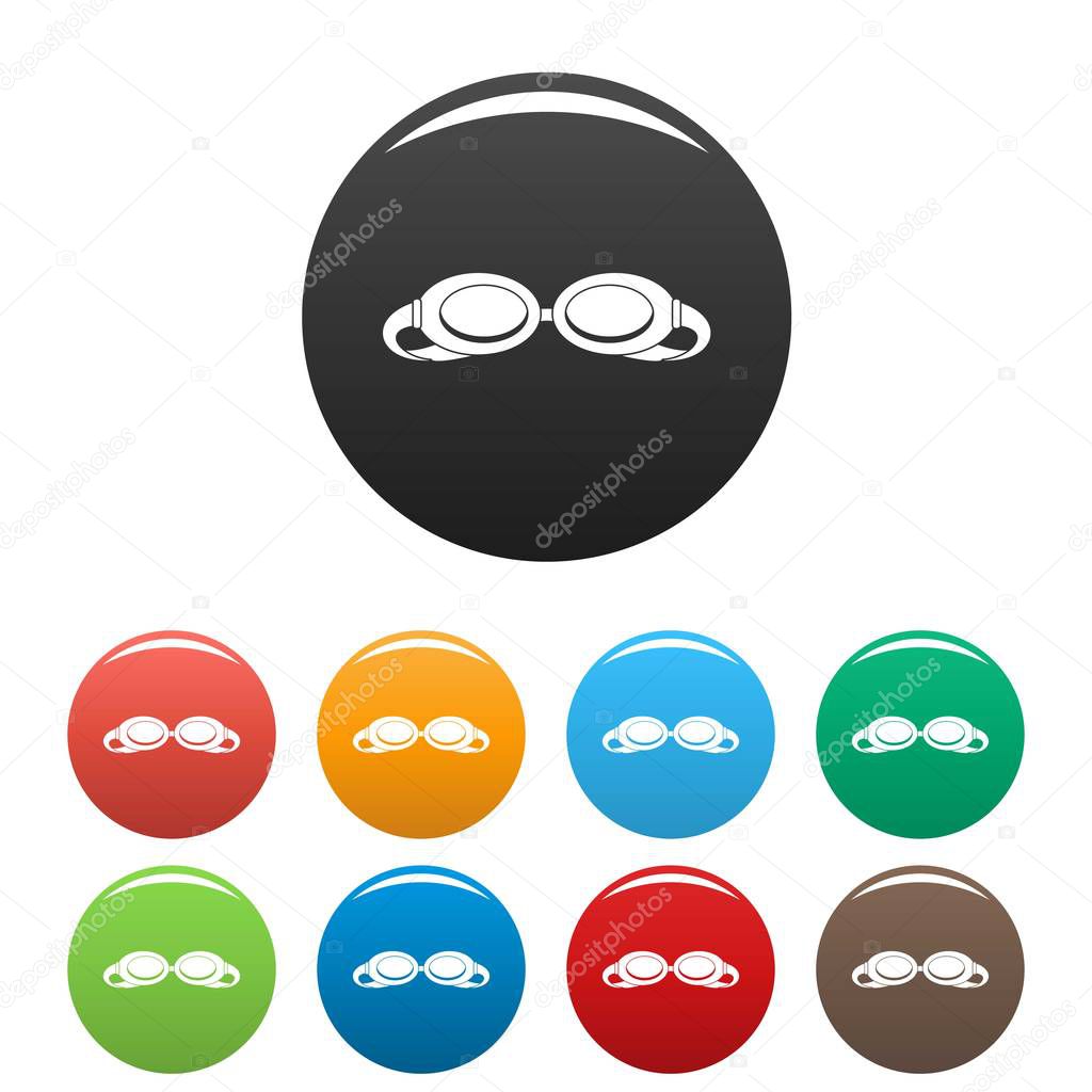 Swim glasses icons set color