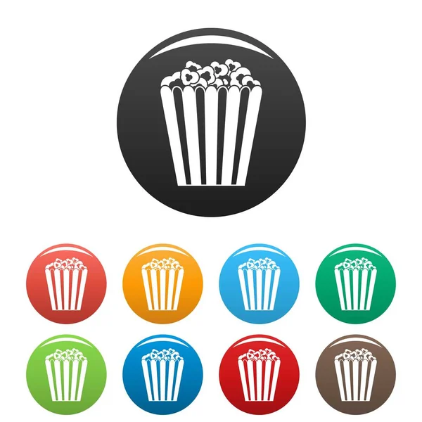 Cinéma pop-corn boîte icônes ensemble couleur — Image vectorielle
