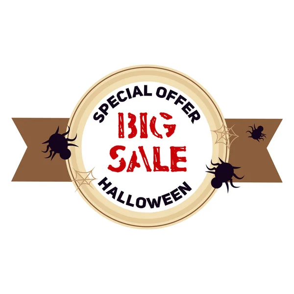 Halloween logotipo grande venda, estilo dos desenhos animados — Vetor de Stock