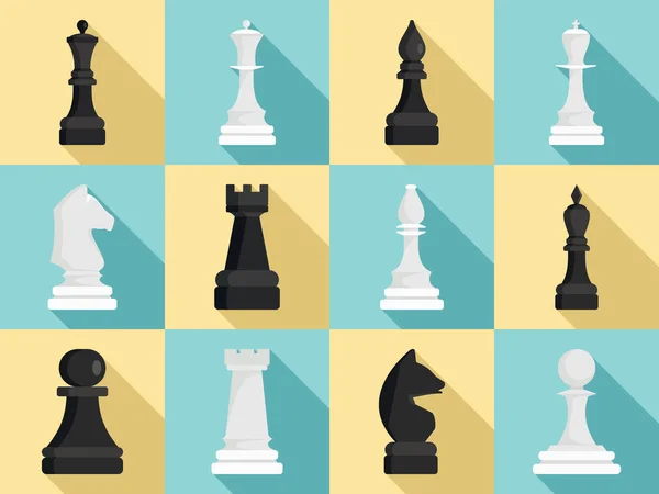 Conjunto de iconos de ajedrez, estilo plano — Vector de stock